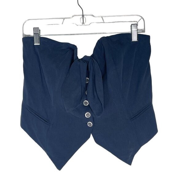 NWT Anthropologie XL Maeve Strapless Tube Top Tie Front Cropped Vest Denim Blue - Picture 2 of 10
